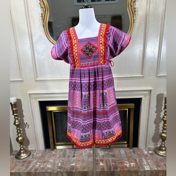 Ethnic Hmong Tribal Pom Pom Dress | Boho Embroidered Festival Tunic - Picture 1 of 9